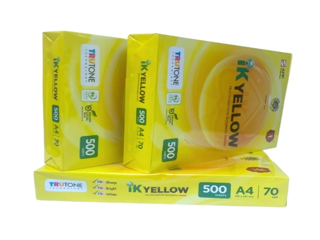 Các ram giấy in IK Yellow A4 70gsm màu vàng tươi chính hãng kèm bảng giá và tài liệu văn phòng