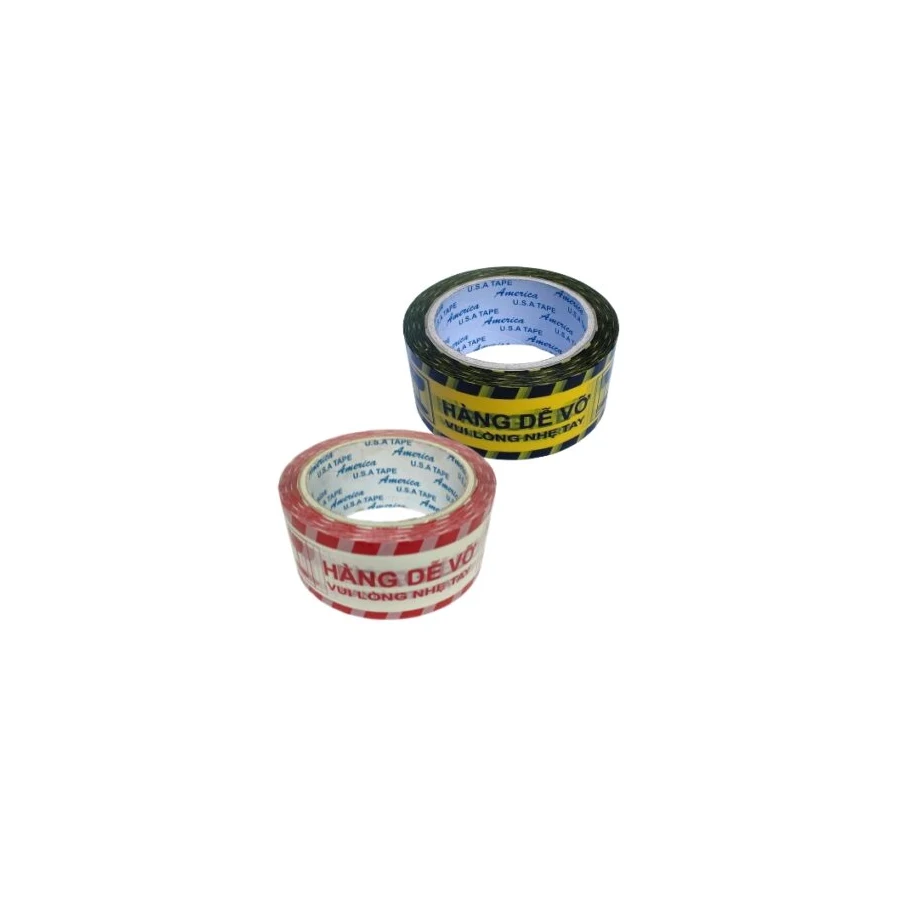 Cuộn băng keo hàng dễ vỡ xin nhẹ tay chữ đen nền vàng nổi bật cảnh báo bốc xếp tại Phúc Thịnh