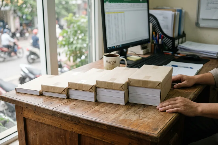 Các xấp giấy A4 dày mỏng khác nhau xếp từ mỏng đến dày