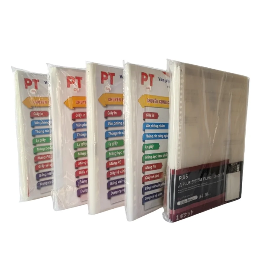 Xấp bìa lỗ A4 chất liệu nhựa PP trong suốt dập mép đục nhiều lỗ lưu trữ hợp đồng và tài liệu văn phòng