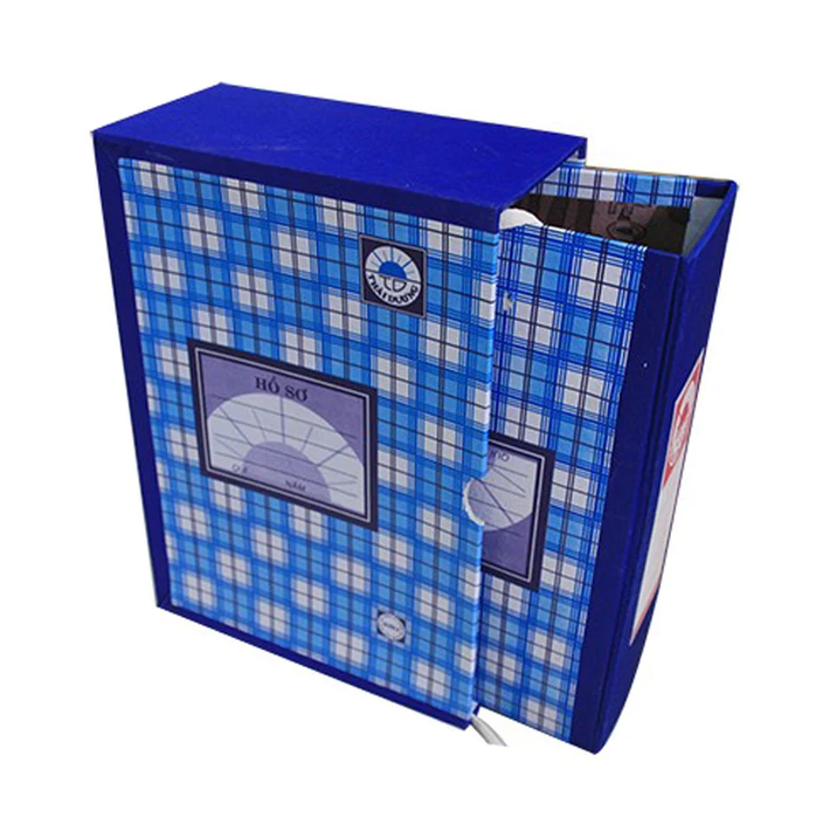 Bìa hộp đựng hồ sơ bằng giấy carton cứng bồi hoa văn caro gáy dày 10F lưu trữ chứng từ kế toán