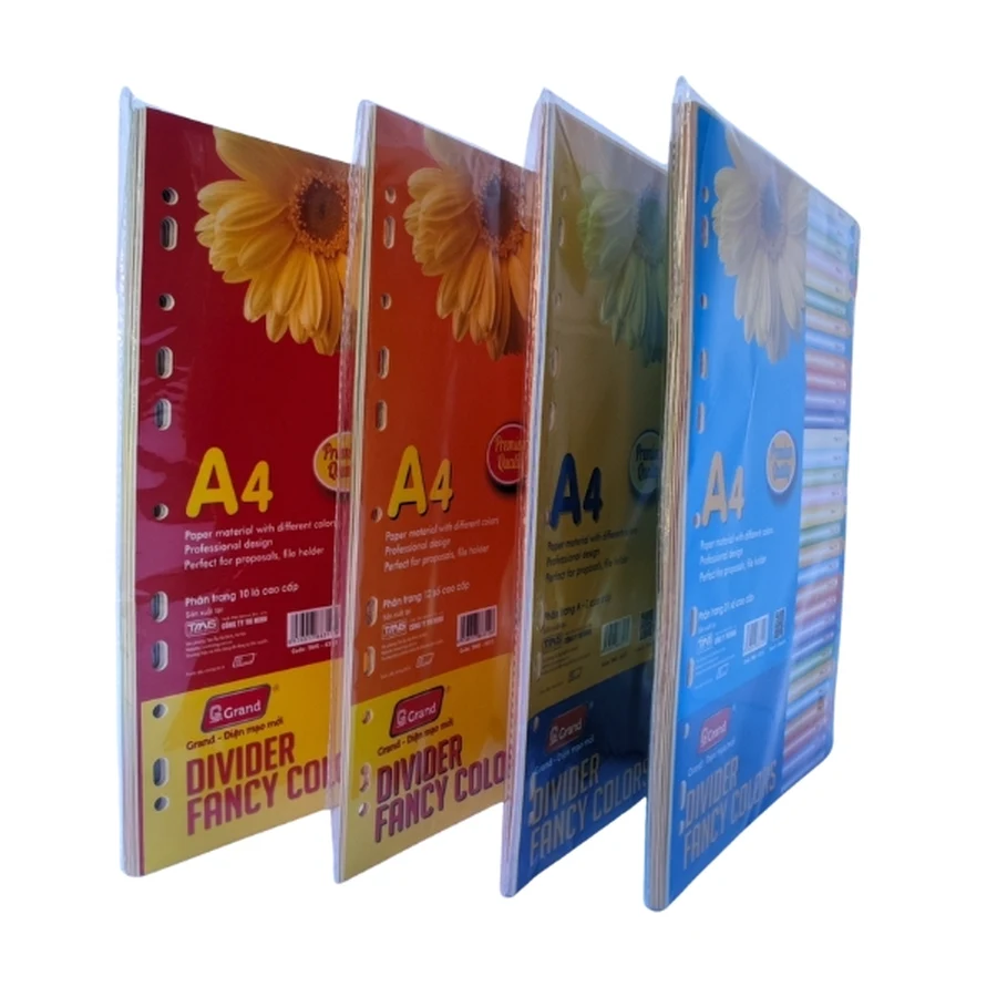 Bìa phân trang giấy Grand nhiều màu sắc khổ A4 chia file tài liệu văn phòng