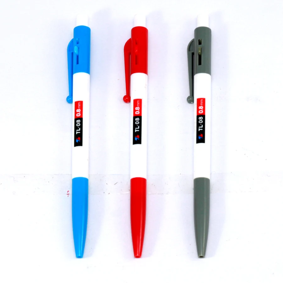 Ba cây bút bi bấm Thiên Long TL-08 đầu bi 0,8mm màu xanh, đỏ, xám