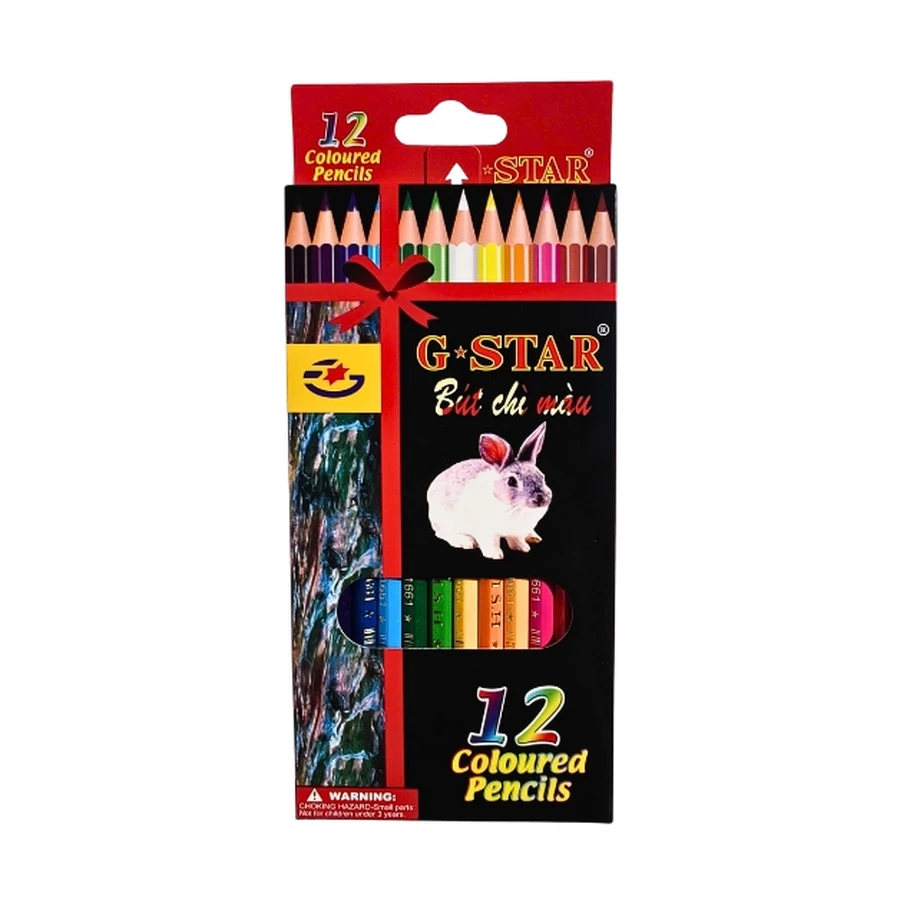 Hộp bút chì màu G-star 12 màu thân gỗ lục giác chống lăn trượt với ruột chì bột khoáng tươi sáng