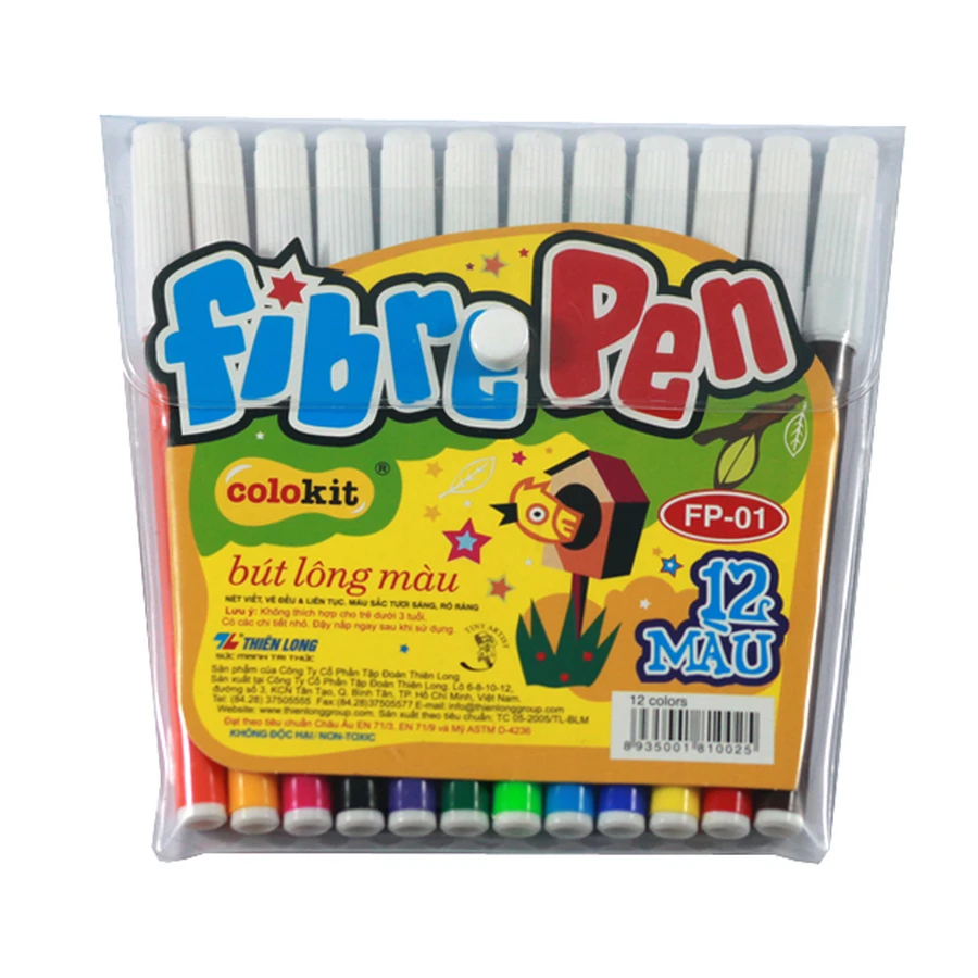 Vỉ bút lông màu Thiên Long FP-01 gồm 12 cây màu nước rực rỡ đạt chứng nhận an toàn quốc tế