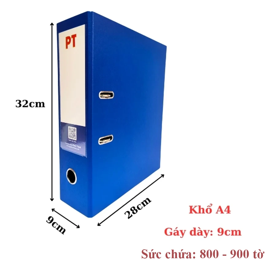 Bìa còng PT khổ A4 gáy 9cm, chú thích kích thước 32cm x 28cm x 9cm ghi ngay trên ảnh
