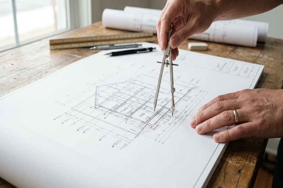 Kiểm tra độ dày và nét vẽ kỹ thuật trên bản vẽ kiến trúc in giấy cuộn dày dặn