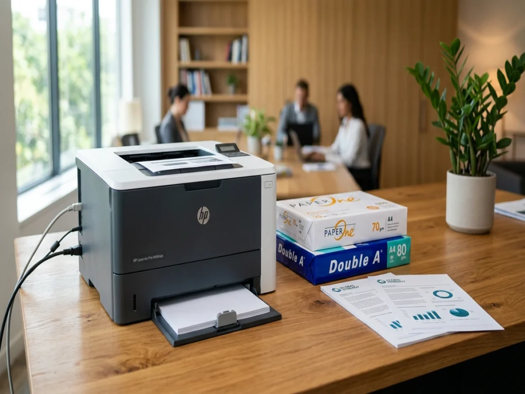 Ram giấy in văn phòng 70gsm 80gsm và tài liệu in bên cạnh máy in laser
