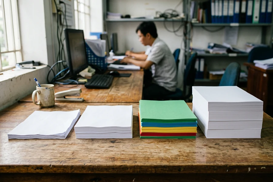 Các loại giấy từ giấy in văn phòng mỏng đến giấy bìa dày xếp theo thứ tự độ dày