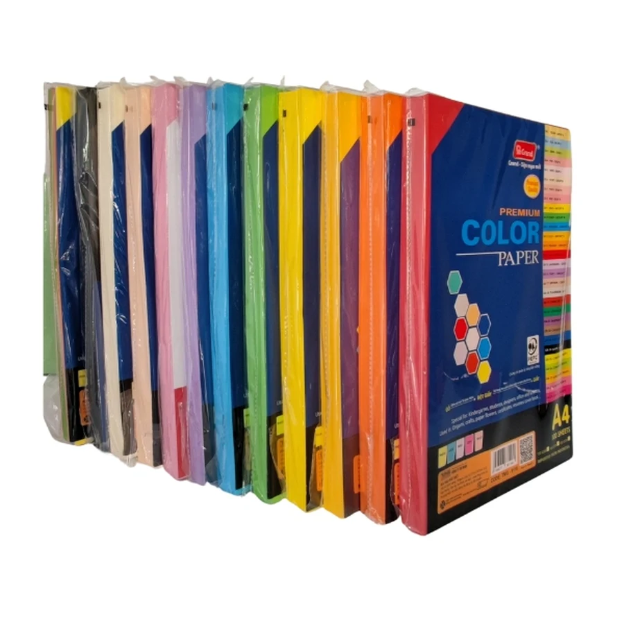 Xấp giấy bìa Thái PGrand A4 160gsm nhiều màu sắc đóng gói 100 tờ chuyên nghiệp