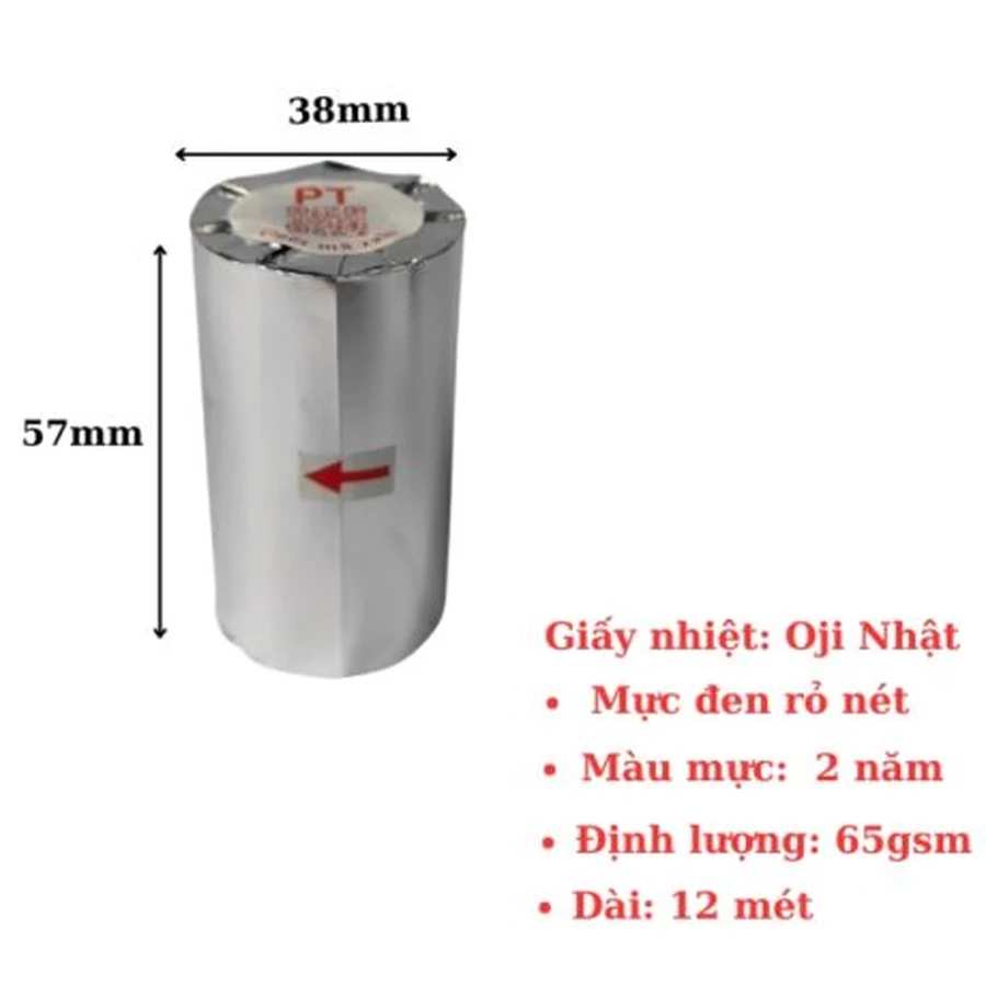Giấy in nhiệt K57x38 phi 38 bọc giấy bạc chống ẩm chuyên dụng cho máy POS và taxi