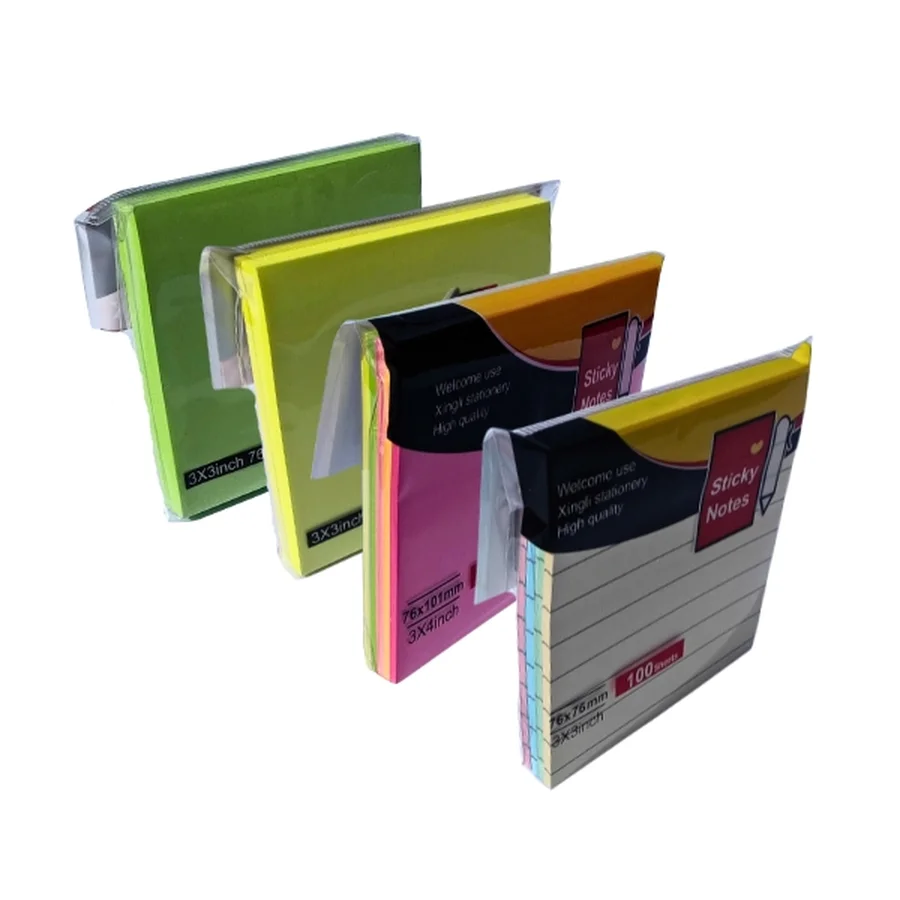 Xấp giấy note dạ quang Xingli nhiều màu sắc tươi sáng có lớp keo dán mép dính chắc