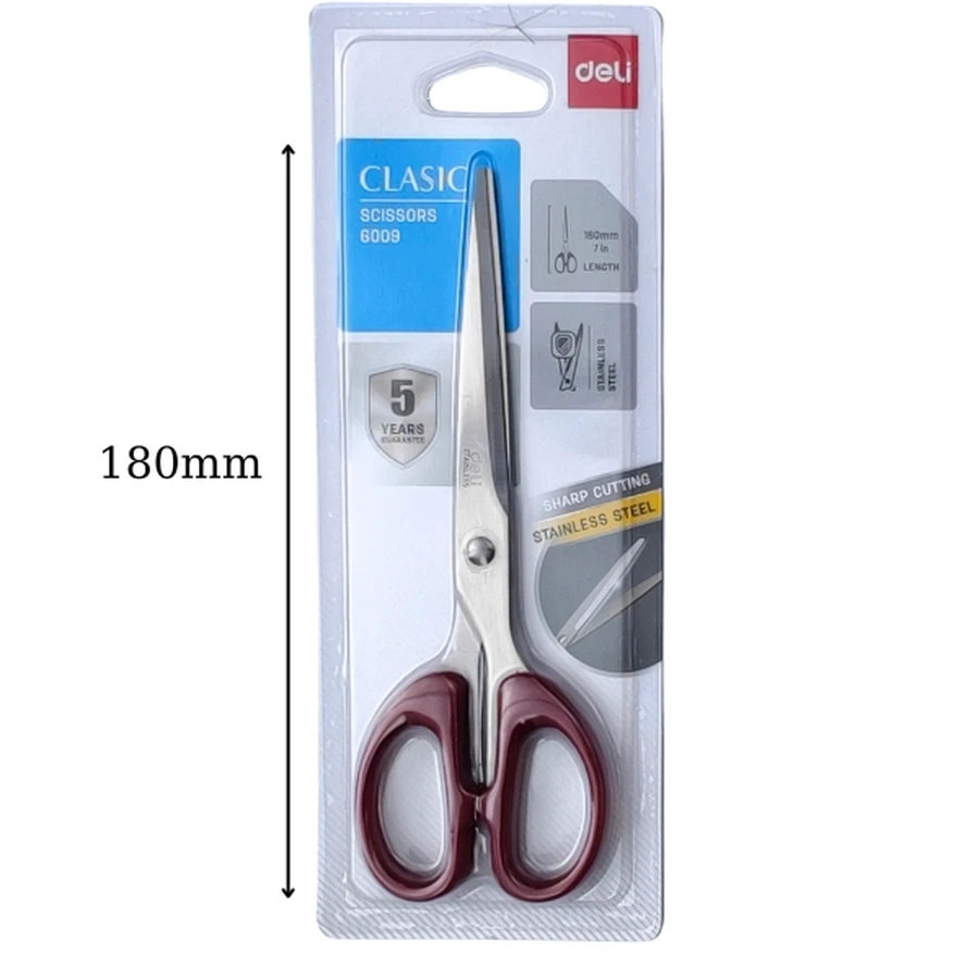 Kéo văn phòng Deli 6009 dài 180mm cán nhựa công thái học êm tay
