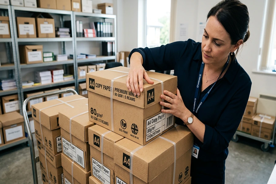 Kiểm tra kỹ lưỡng các góc thùng carton giấy in photocopy đảm bảo không bị rách màng co hay móp méo lúc giao nhận