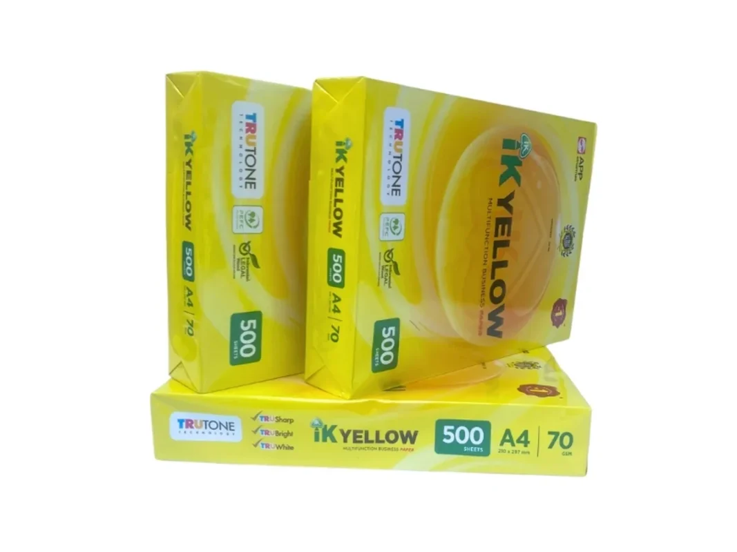 Ba ram giấy in văn phòng IK Yellow A4 70gsm chính hãng Indonesia công nghệ Trutone xếp ngay ngắn