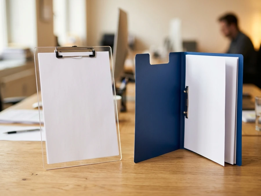 So sánh chất liệu bìa trình ký mica cứng trong suốt và bìa nhựa PP dẻo gập đôi