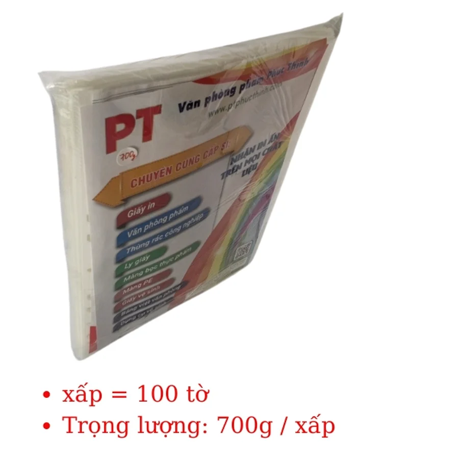 Xấp bìa lỗ VC khổ A4 định lượng 700g, đóng gói 100 tờ một xấp