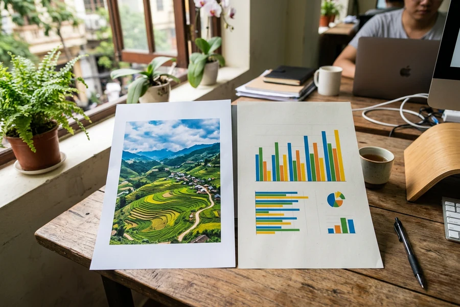 So sánh độ trắng và khả năng thể hiện màu sắc của giấy Double A và Paper One