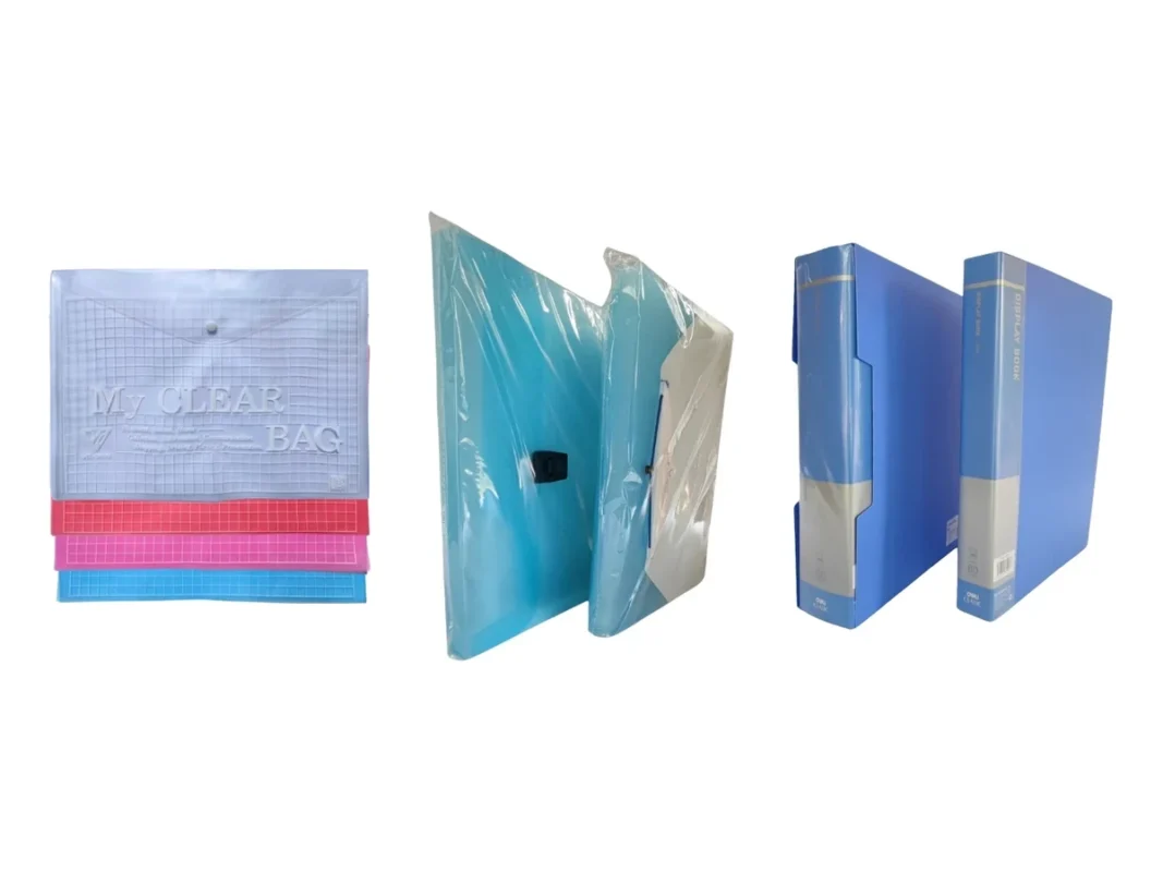 Túi bìa nút My Clear Bag ba màu, bìa túi nan quạt nhiều ngăn và hai cuốn bìa lá nhiều lá