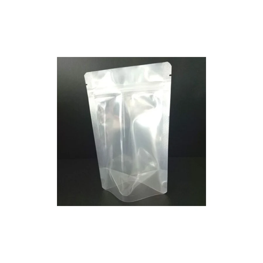 Túi zip 2 mặt trong suốt đáy đứng dày dặn tự bung tròn trưng bày trên quầy kệ