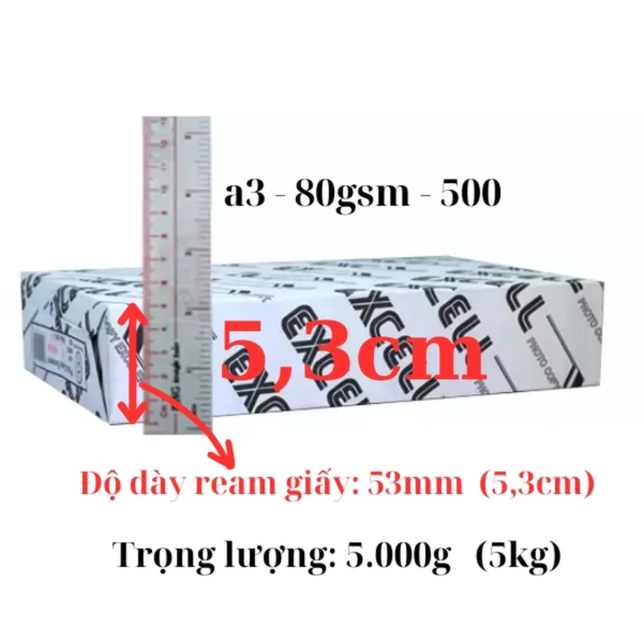 Xấp giấy in Excel A3 chính hãng đóng gói màng co đo độ dày chuẩn xác tại kho Phúc Thịnh